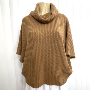 Massimo Dutti short Dolman Sleeve Cowl Neck Sweater Wool Brown Camel Kni…